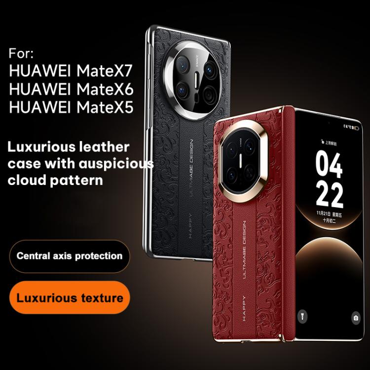 For Huawei Mate X5 Cloud Dragon Pattern Folding Vegan Leather PC Phone Case