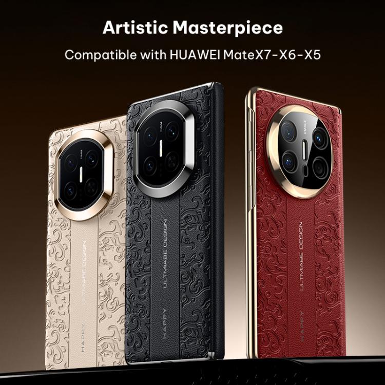 For Huawei Mate X7 Cloud Dragon Pattern Folding Vegan Leather PC Phone Case