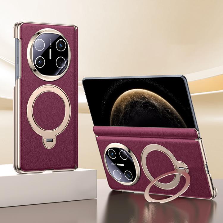 For Huawei Mate X6 Vegan Leather Folding Skin Feel Cooling Magnetic Holder Phone Case