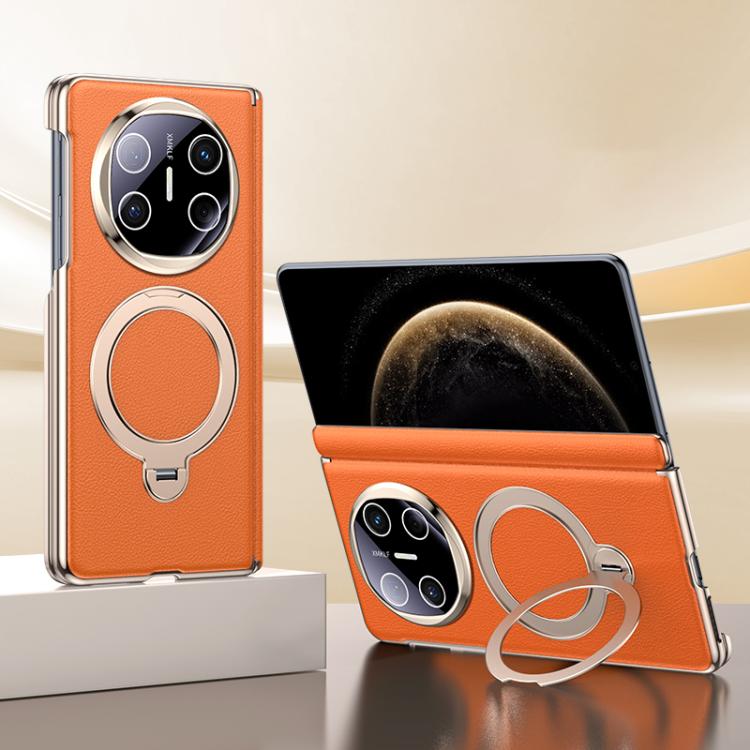 For Huawei Mate X6 Vegan Leather Folding Skin Feel Cooling Magnetic Holder Phone Case