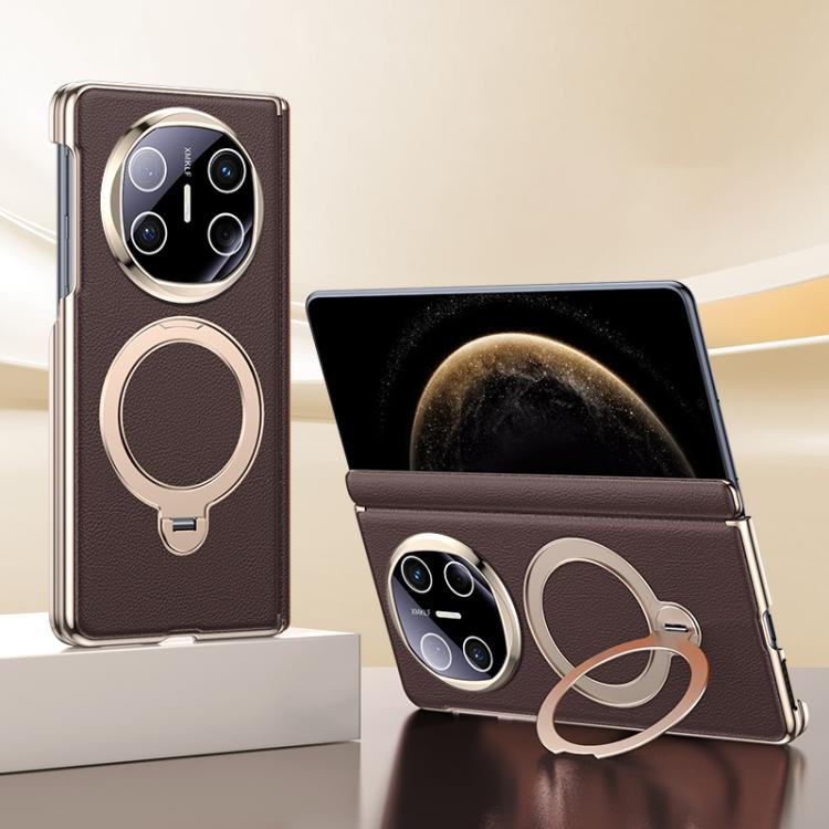 For Huawei Mate X6 Vegan Leather Folding Skin Feel Cooling Magnetic Holder Phone Case