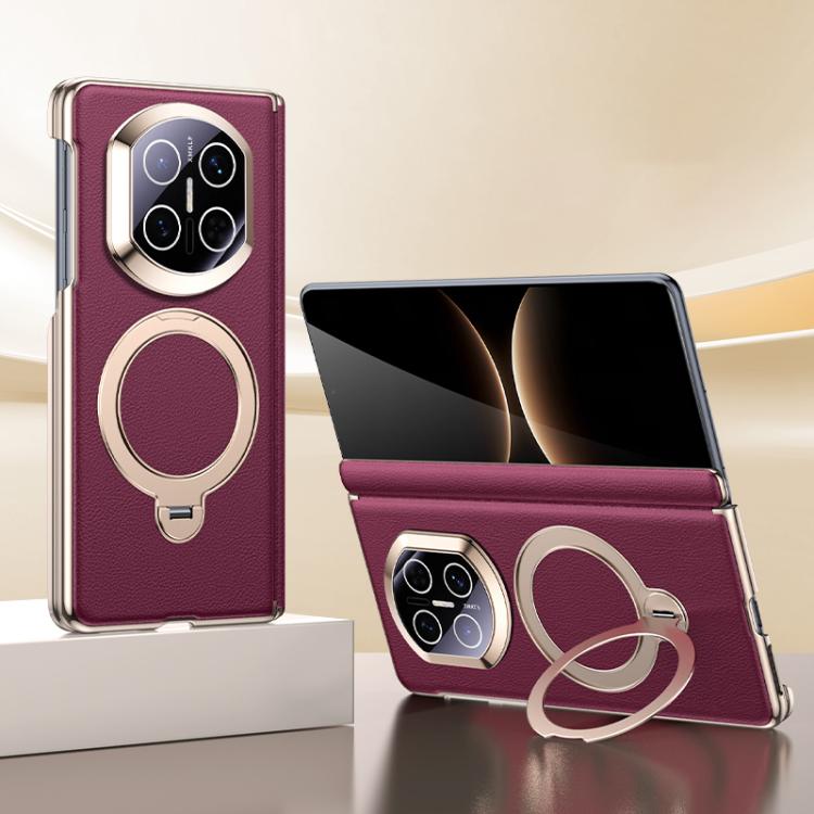 For Huawei Mate X7 Vegan Leather Folding Skin Feel Cooling Magnetic Holder Phone Case