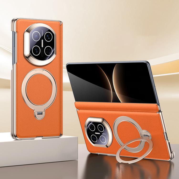 For Huawei Mate X7 Vegan Leather Folding Skin Feel Cooling Magnetic Holder Phone Case