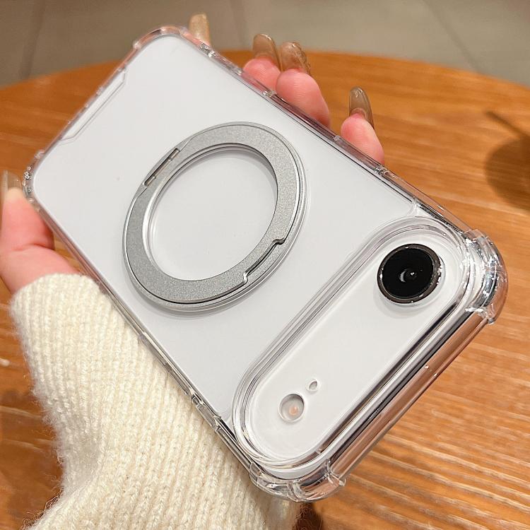 For iPhone Air Four Corner Shockproof Space Magnetic Phone Case with 360 Degrees Rotating Holder - Transparent