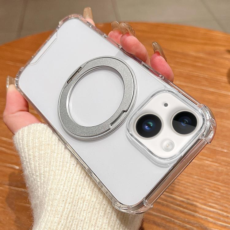 For iPhone 13 Four Corner Shockproof Space Magnetic Phone Case with 360 Degrees Rotating Holder - Transparent