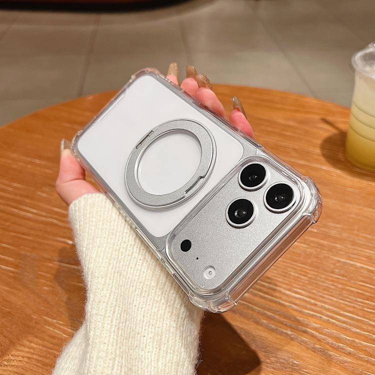 For iPhone 13 Pro Four Corner Shockproof Space Magnetic Phone Case with 360 Degrees Rotating Holder - Transparent