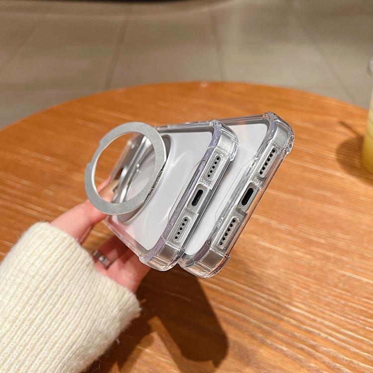 For iPhone 17 Pro Four Corner Shockproof Space Magnetic Phone Case with 360 Degrees Rotating Holder - Transparent