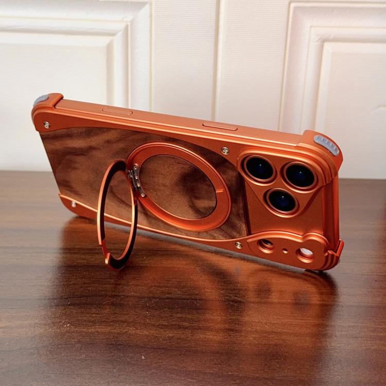For iPhone 17 Pro Max Walnut Metal Frameless 360 Degree Rotation Holder MagSafe Phone Case