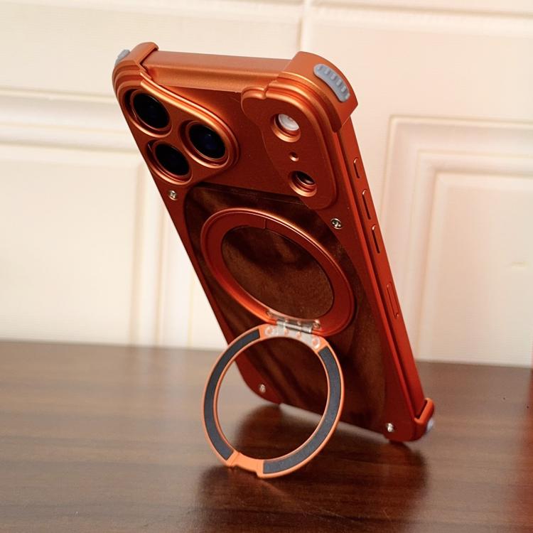For iPhone 17 Pro Max Walnut Metal Frameless 360 Degree Rotation Holder MagSafe Phone Case