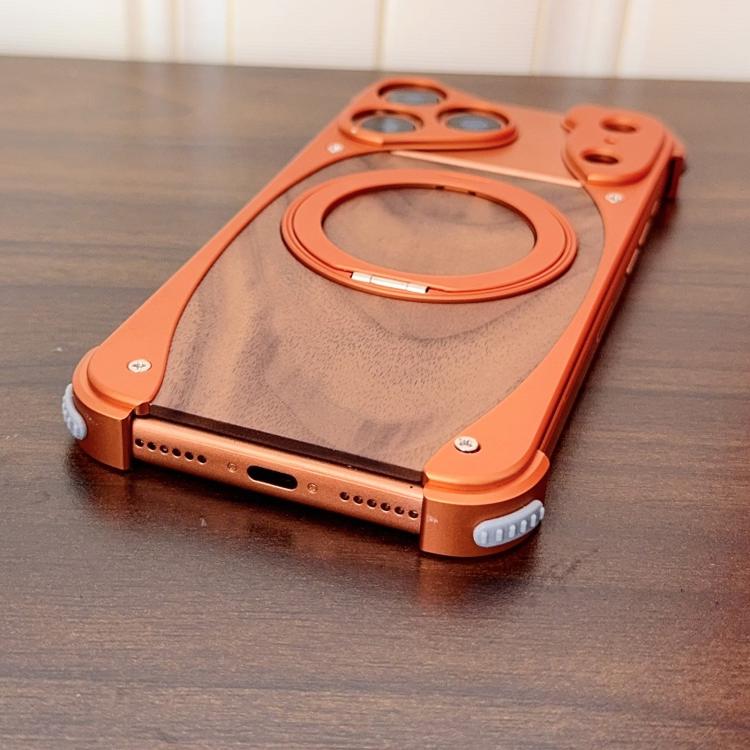 For iPhone 17 Pro Max Walnut Metal Frameless 360 Degree Rotation Holder MagSafe Phone Case