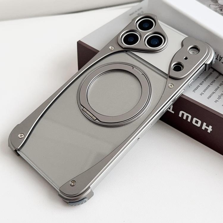For iPhone 17 Pro Max Weasel Original Color Metal Frameless 360 Rotation Holder Magnetic Phone Case