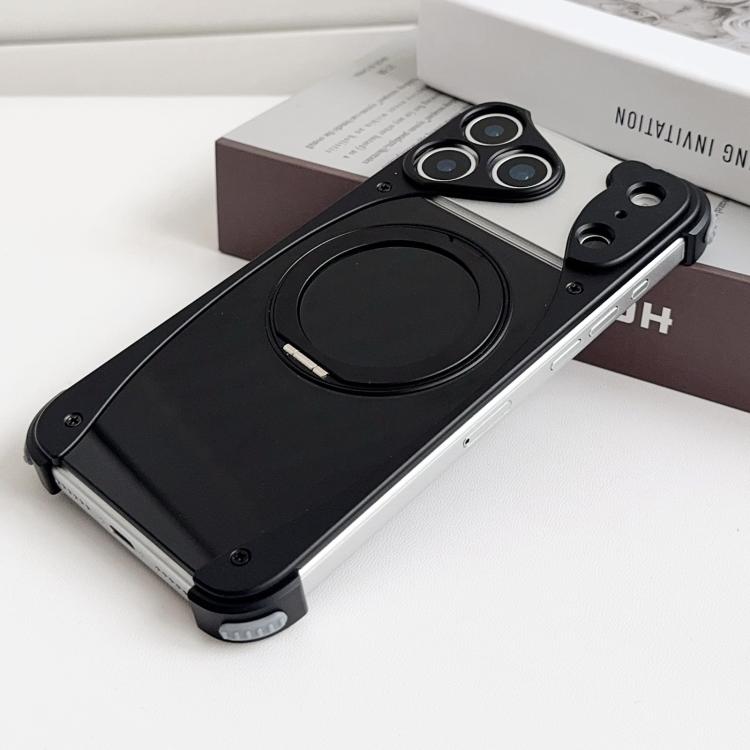 For iPhone 17 Pro Max Weasel Original Color Metal Frameless 360 Rotation Holder Magnetic Phone Case