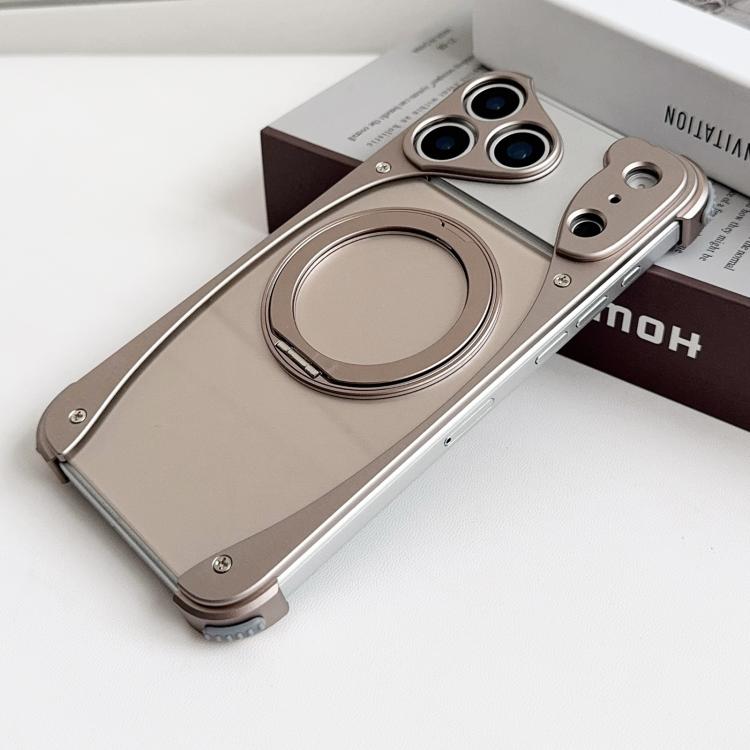 For iPhone 17 Pro Max Weasel Original Color Metal Frameless 360 Rotation Holder Magnetic Phone Case
