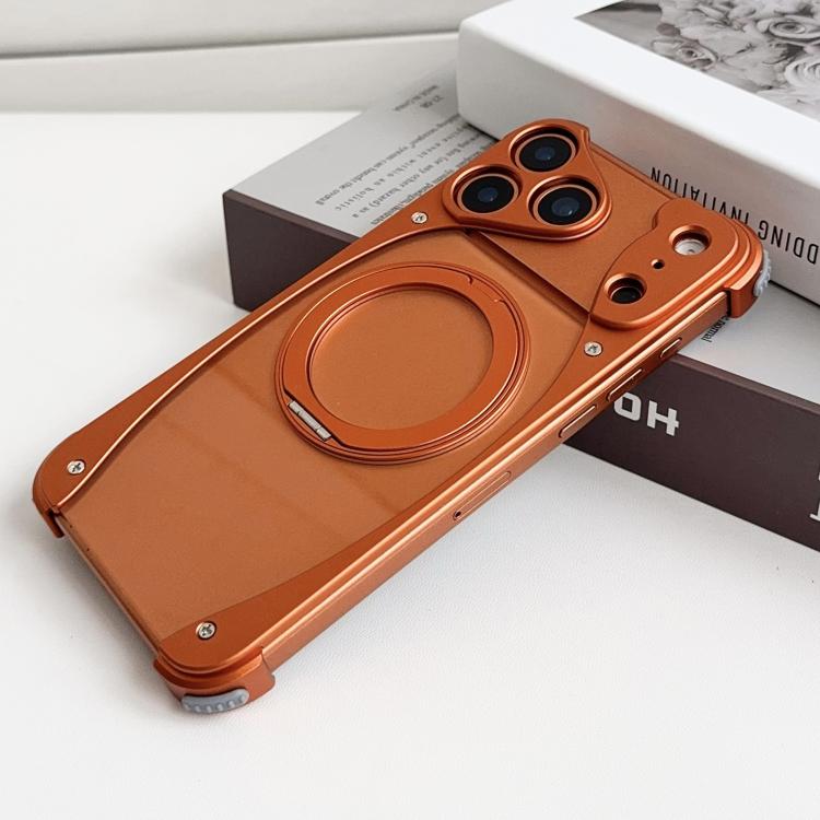 For iPhone 17 Pro Weasel Original Color Metal Frameless 360 Rotation Holder Magnetic Phone Case