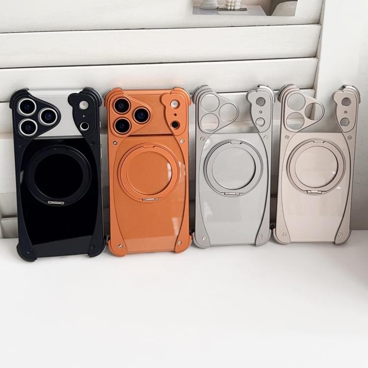 For iPhone 17 Pro Weasel Original Color Metal Frameless 360 Rotation Holder Magnetic Phone Case