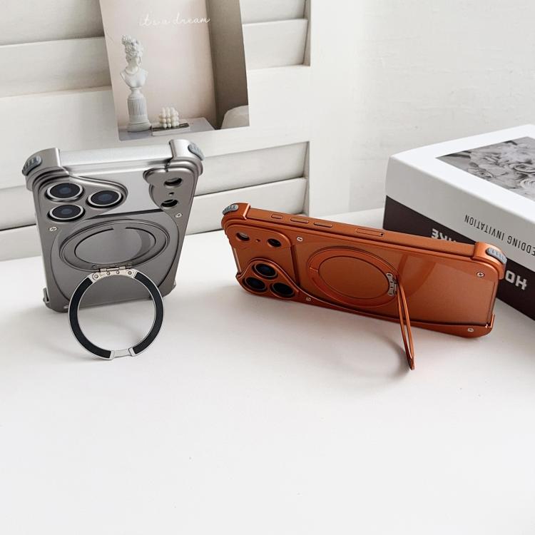 For iPhone 17 Pro Weasel Original Color Metal Frameless 360 Rotation Holder Magnetic Phone Case
