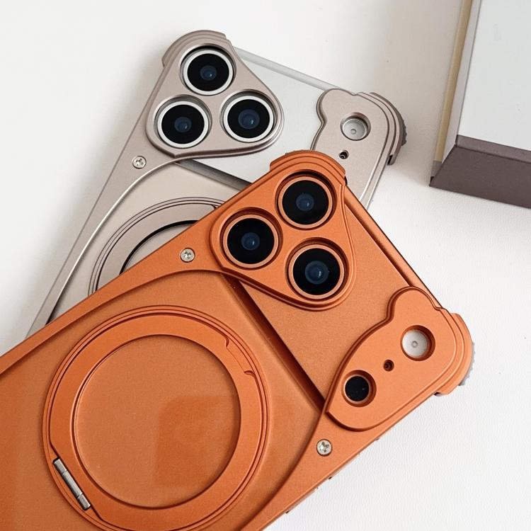 For iPhone 17 Pro Max Weasel Original Color Metal Frameless 360 Rotation Holder Magnetic Phone Case
