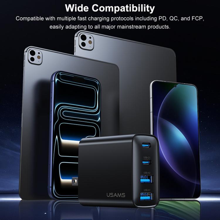 USAMS CC331 T70 40W Dual USB-A and Dual USB-C / Type-C 4-Port GaN Fast Charger, Plug:US Plug - Black