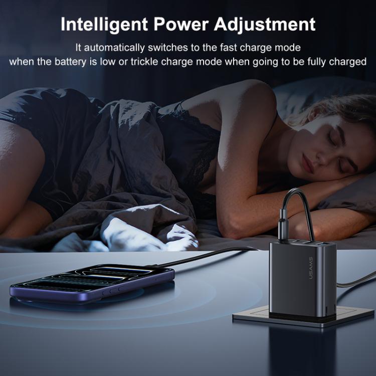 USAMS CC331 T70 40W Dual USB-A and Dual USB-C / Type-C 4-Port GaN Fast Charger, Plug:US Plug - Black