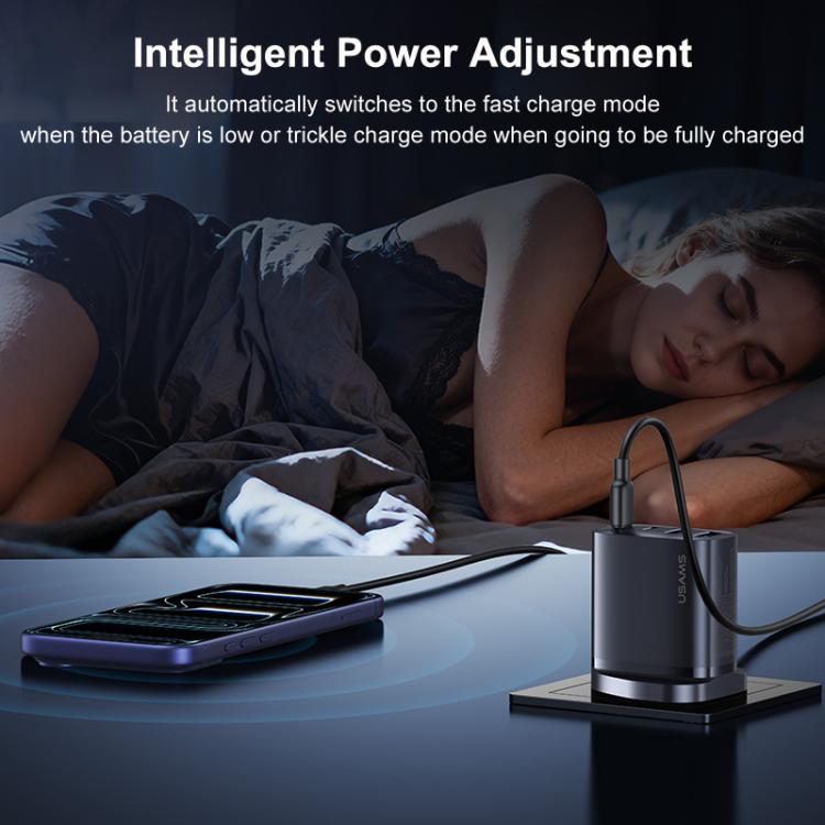 USAMS CC332 T70 40W Dual USB-A and Dual USB-C / Type-C 4-Port GaN Fast Charger, Plug:UK Plug - Black