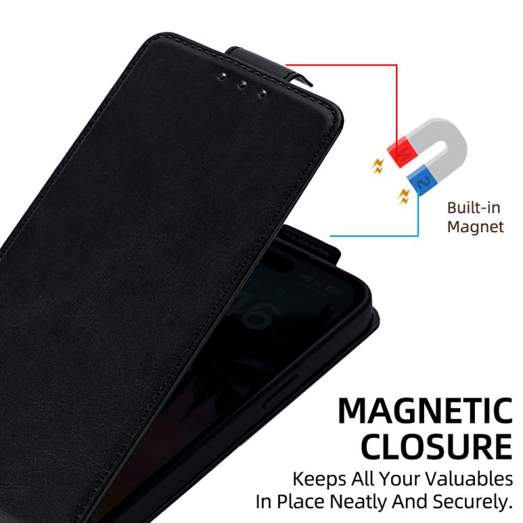 For iPhone 14 Vertical Flip Cover Solid Color Vegan Leather Phone Case with Crossbody Chain