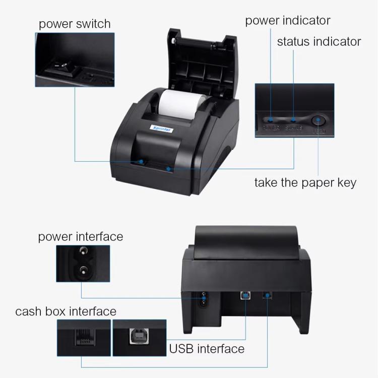 Xprinter XP58IIH 58mm Thermal Receipt Printer, Interface:USB+Bluetooth