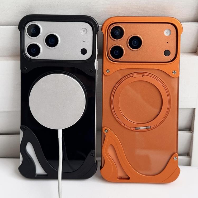 For iPhone 17 Pro Dolphin Original Color Metal Frameless 360 Rotation Holder Magnetic Phone Case