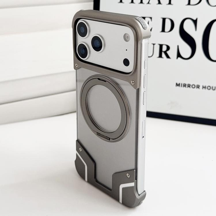 For iPhone 17 Pro Max Armor Original Color Metal Frameless 360 Rotation Holder Magnetic Phone Case