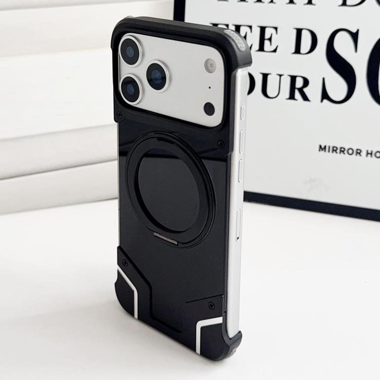 For iPhone 17 Pro Max Armor Original Color Metal Frameless 360 Rotation Holder Magnetic Phone Case