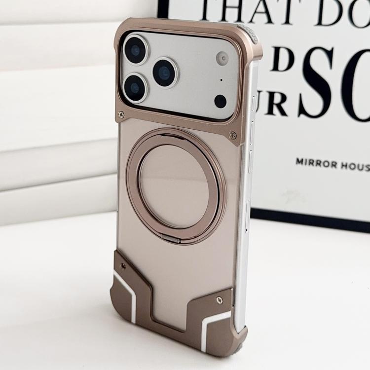 For iPhone 17 Pro Max Armor Original Color Metal Frameless 360 Rotation Holder Magnetic Phone Case