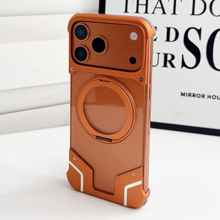 For iPhone 17 Pro Armor Original Color Metal Frameless 360 Rotation Holder Magnetic Phone Case