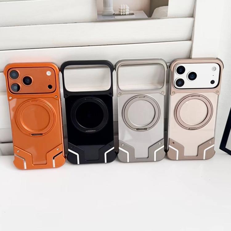 For iPhone 17 Pro Armor Original Color Metal Frameless 360 Rotation Holder Magnetic Phone Case