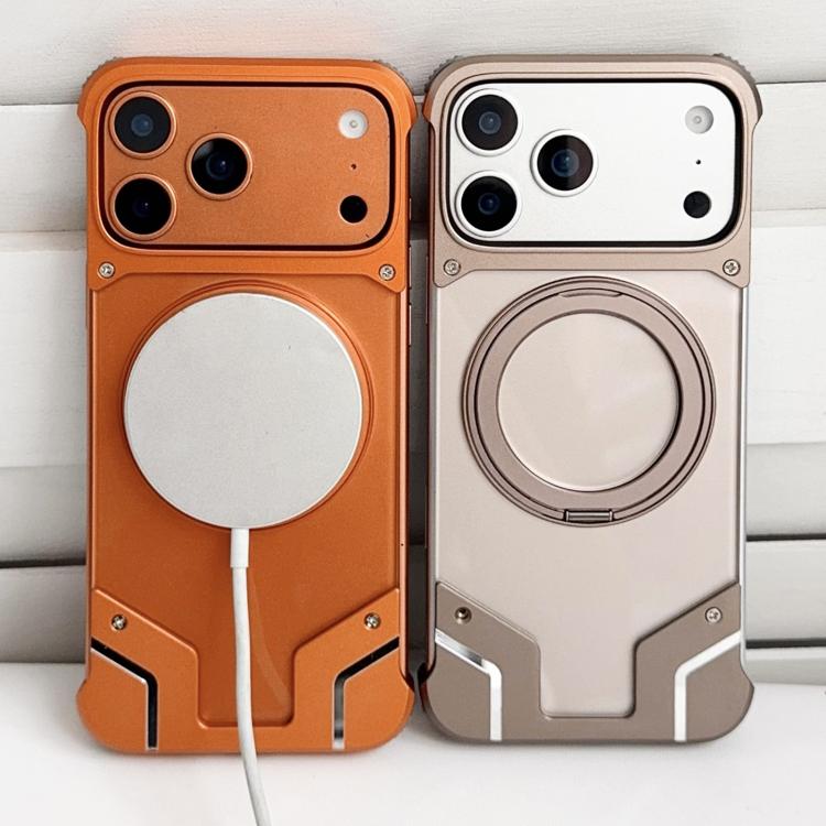 For iPhone 17 Pro Max Armor Original Color Metal Frameless 360 Rotation Holder Magnetic Phone Case