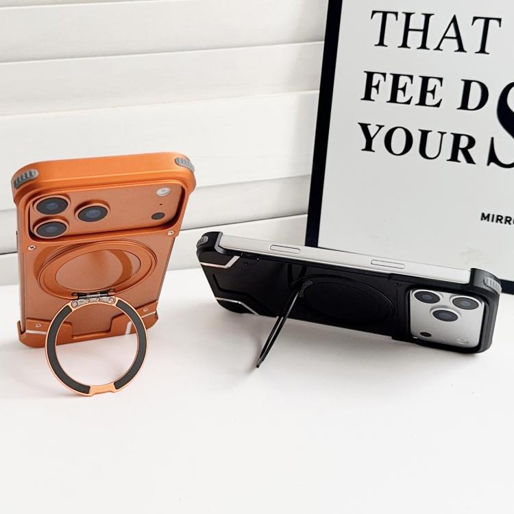 For iPhone 17 Pro Max Armor Original Color Metal Frameless 360 Rotation Holder Magnetic Phone Case