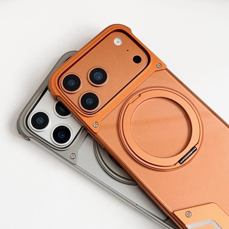 For iPhone 17 Pro Max Armor Original Color Metal Frameless 360 Rotation Holder Magnetic Phone Case