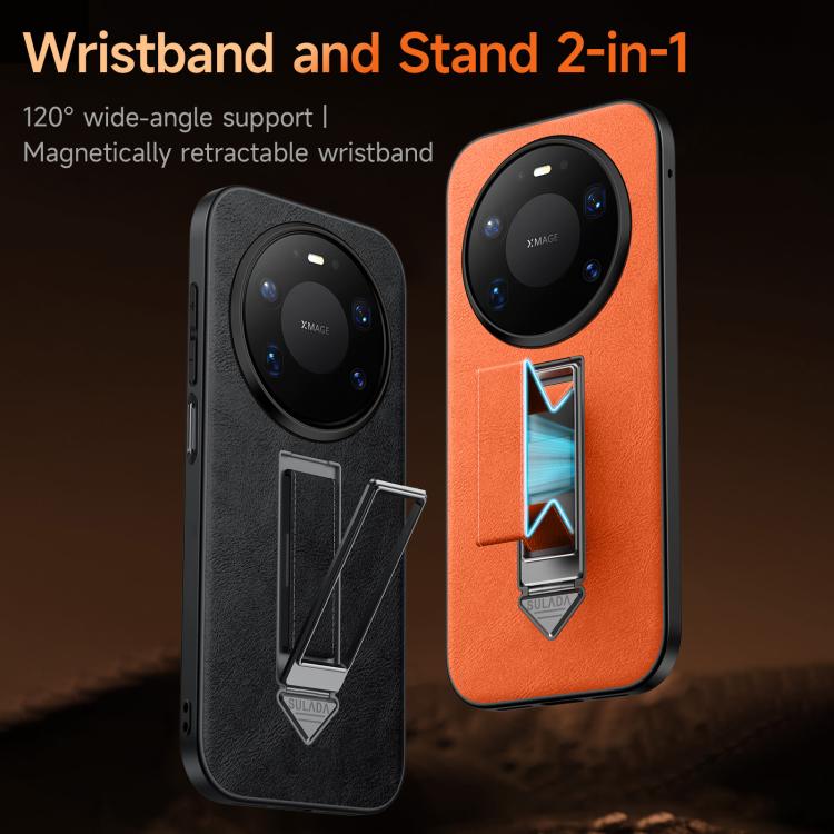For Huawei Mate 80 / Mate 80 Pro SULADA Wristband Hidden Metal Holder Faux Leather Phone Case