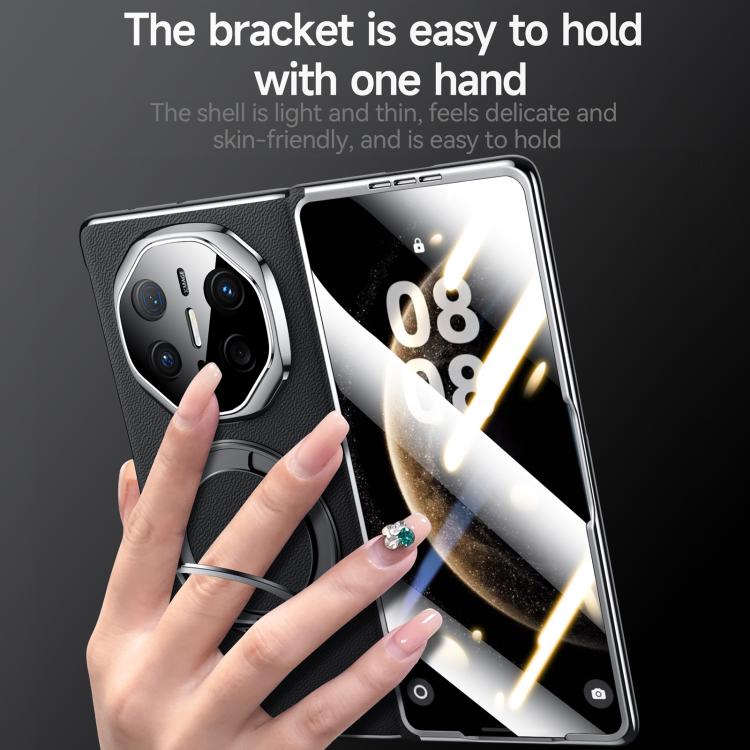 For Huawei Mate X6 SULADA Rotating Magnetic Holder Shell Film Integrated Genuine Leather Phone Case