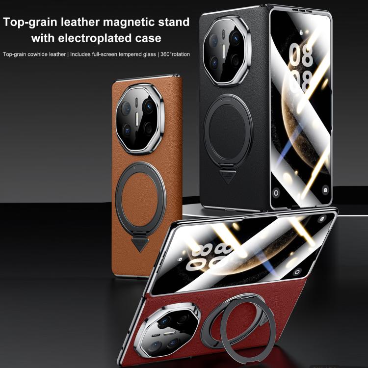 For Huawei Mate X5 / Mate X3 SULADA Rotating Magnetic Holder Shell Film Integrated Genuine Leather Phone Case