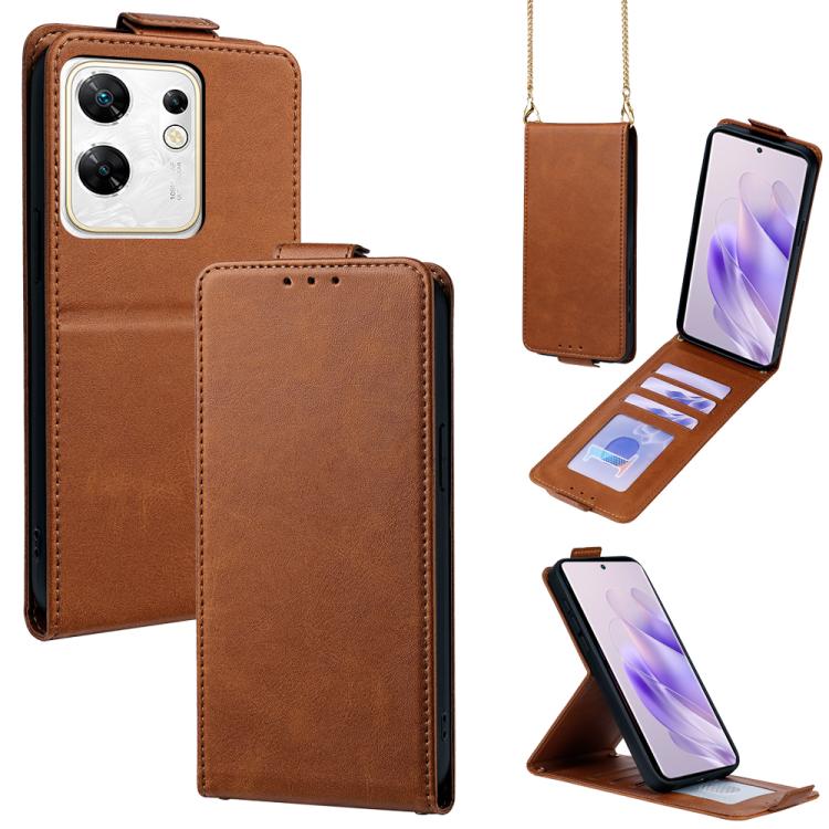 For Infinix Zero 30 4G Vertical Flip Cover Solid Color Vegan Leather Phone Case with Crossbody Chain