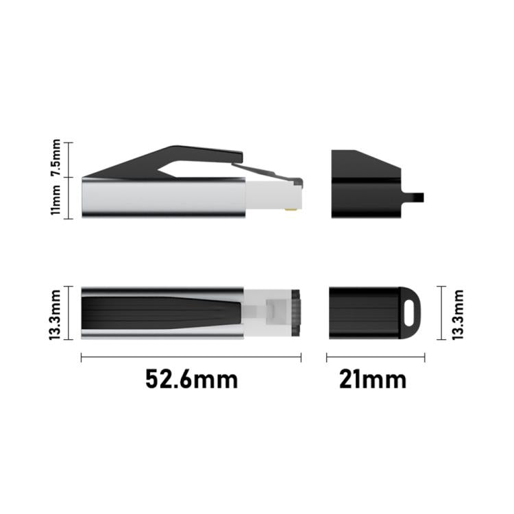 1000Mbps RJ45 to USB-C / Type-C Adapter with Keychain Cap - Dark Space Grey
