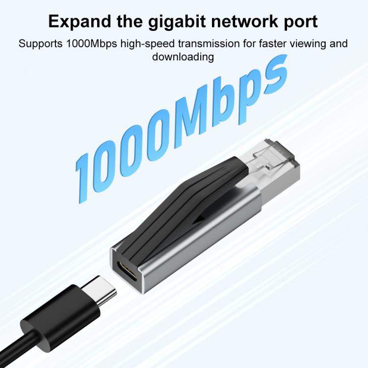 1000Mbps RJ45 to USB-C / Type-C Adapter with Keychain Cap - Dark Space Grey