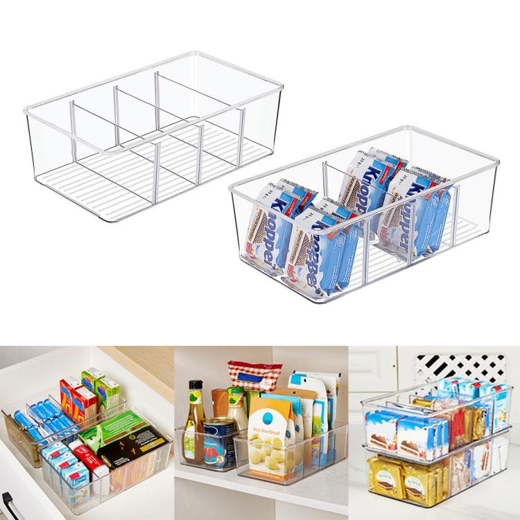 Four-Compartment Desktop Organizer Storage Box Removable Dividers Clear Storage Box - Transparent