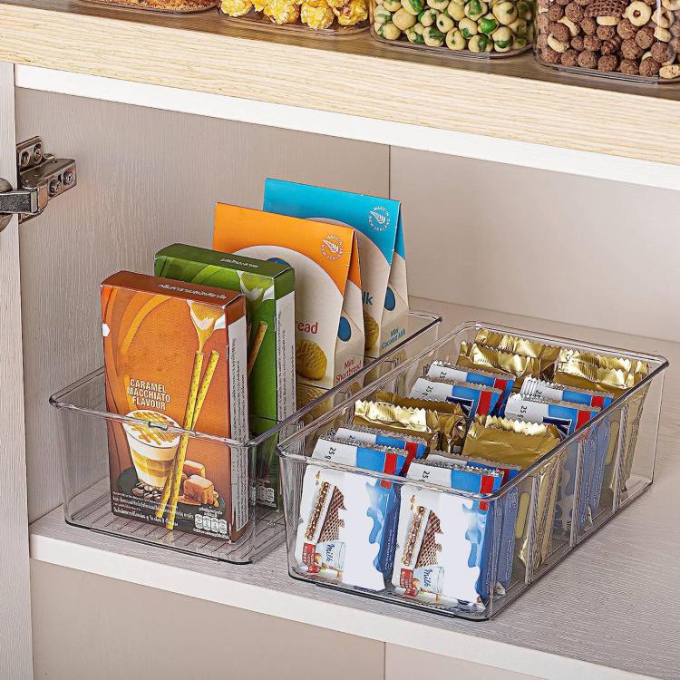 Four-Compartment Desktop Organizer Storage Box Removable Dividers Clear Storage Box - Transparent