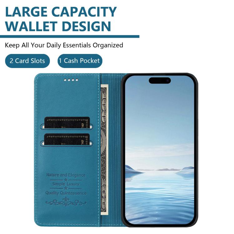 For iPhone 17 Pro Cute Cats Embossed Magnetic RFID Vegan Leather Phone Case
