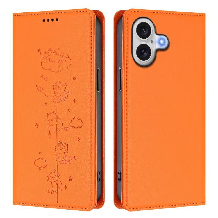 For iPhone 17 Cute Cats Embossed Magnetic RFID Vegan Leather Phone Case
