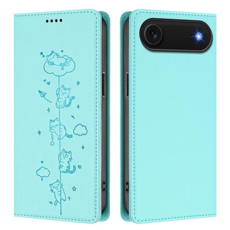For iPhone Air Cute Cats Embossed Magnetic RFID Vegan Leather Phone Case