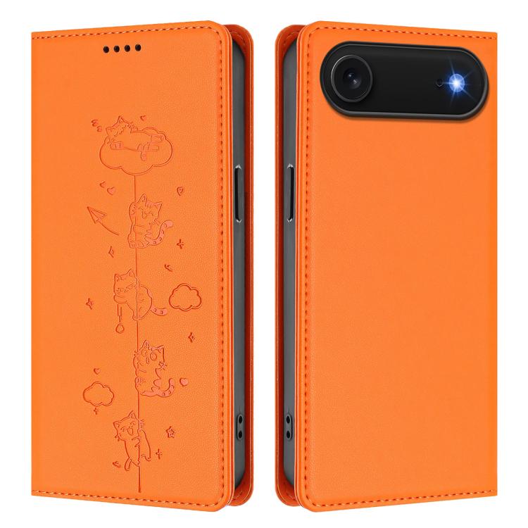 For iPhone Air Cute Cats Embossed Magnetic RFID Vegan Leather Phone Case