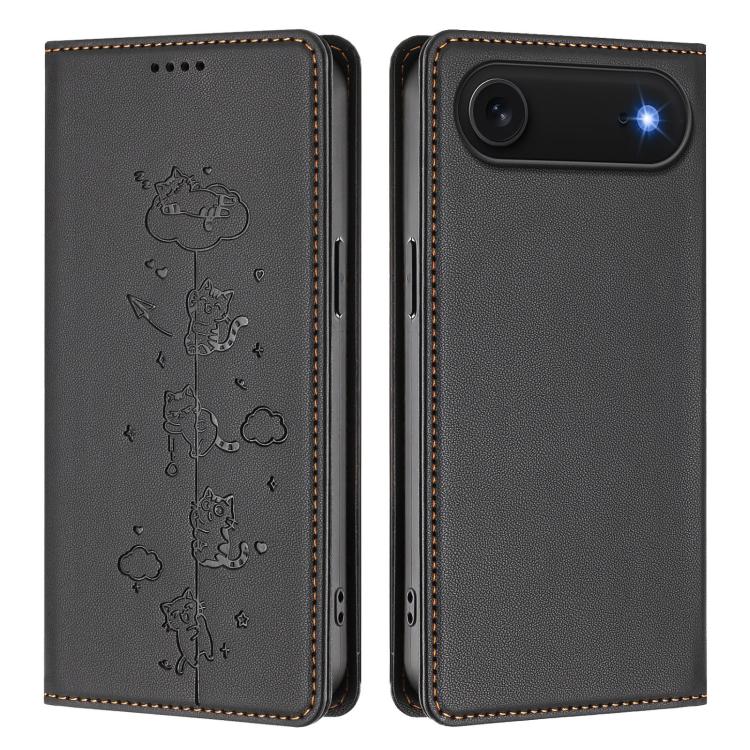 For iPhone Air Cute Cats Embossed Magnetic RFID Vegan Leather Phone Case