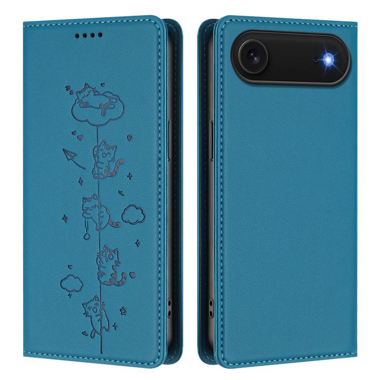 For iPhone Air Cute Cats Embossed Magnetic RFID Vegan Leather Phone Case