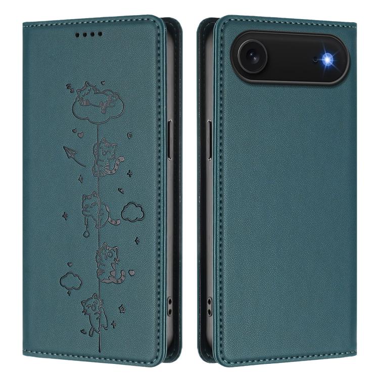 For iPhone Air Cute Cats Embossed Magnetic RFID Vegan Leather Phone Case